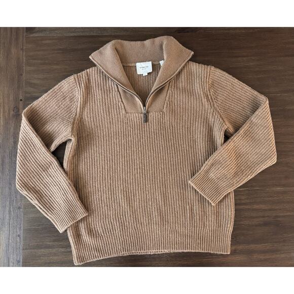 Vince Cashmere Wool Half-Zip Funnel Neck Sweater Womens Large Tan Soft Cozy Knit - Picture 1 of 10